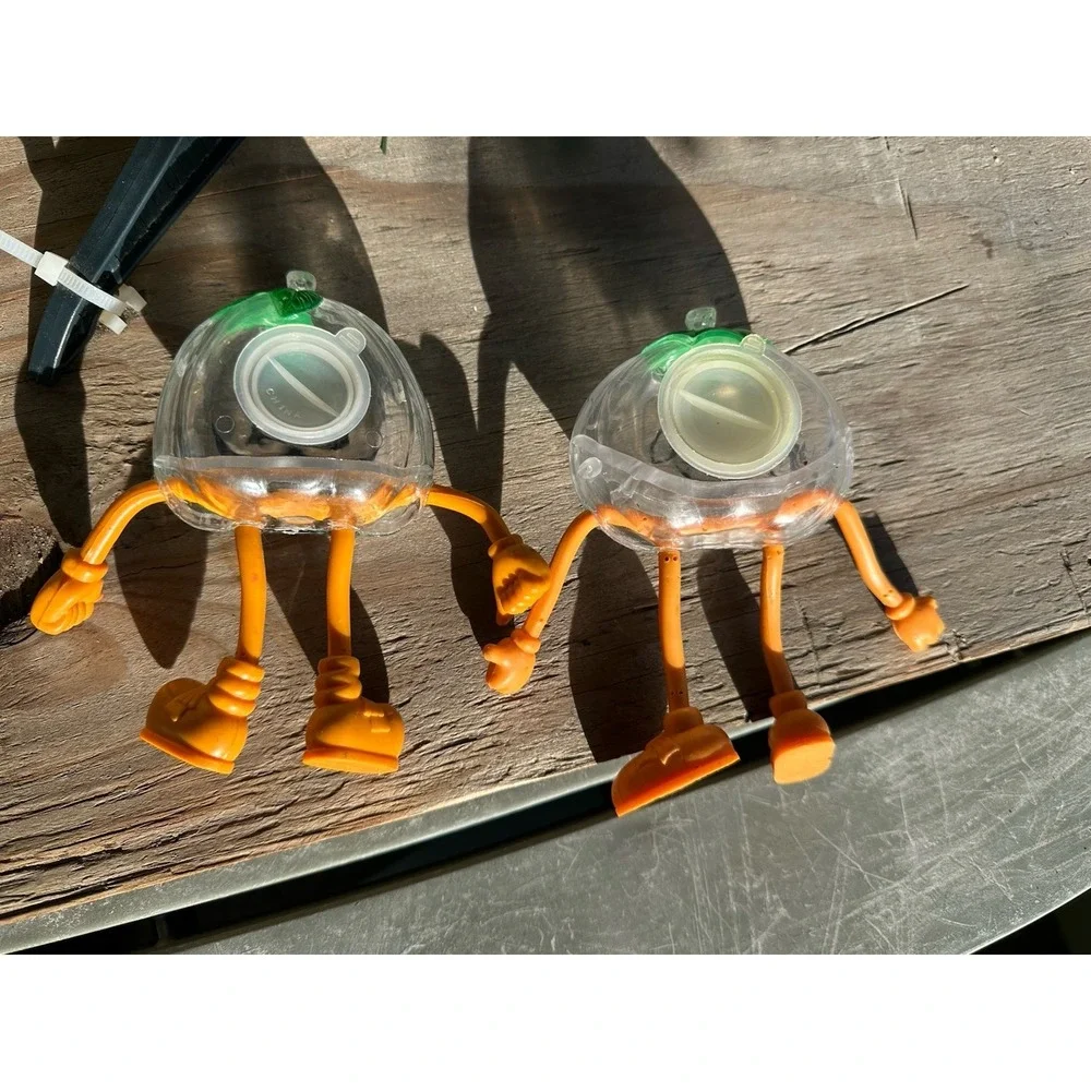 2 Vintage‎ Halloween Pumpkin Candy Holder Bendy Legs Clear Head Bendy Figures